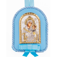 Срібна дитяча іконка Єрусалимська Божа Матір 8х10см на синій подушечці