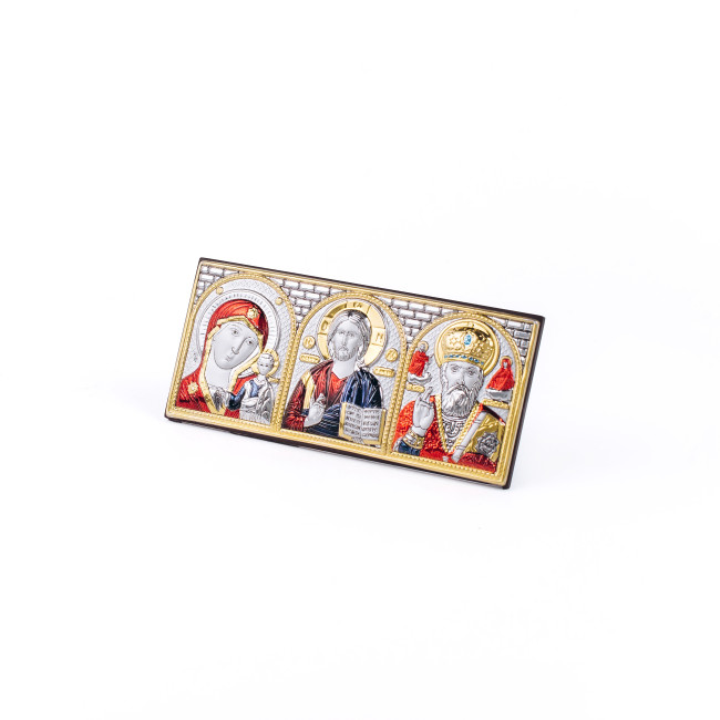 Святий покровитель водіїв, триптих з різнобарвною емаллю, іконостас в машину-4,5х10 см