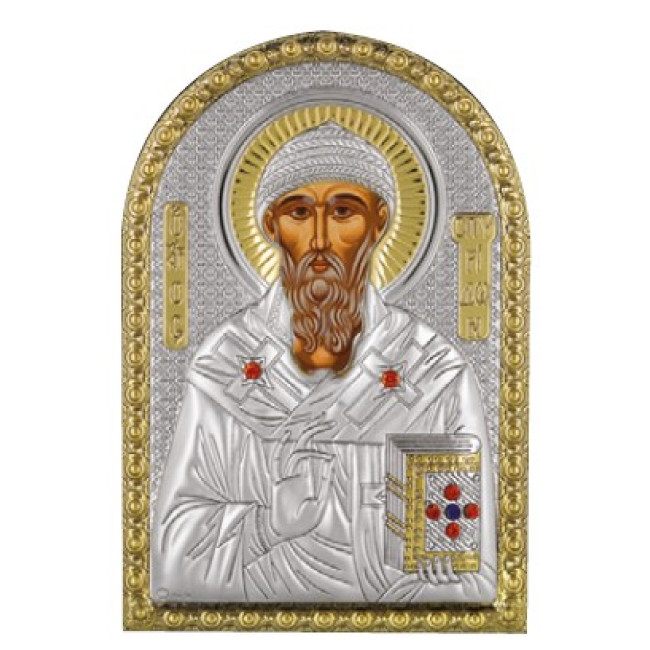 Срібна Ікона Святий Спиридон 10х14см аркової форми на пластиковій основі