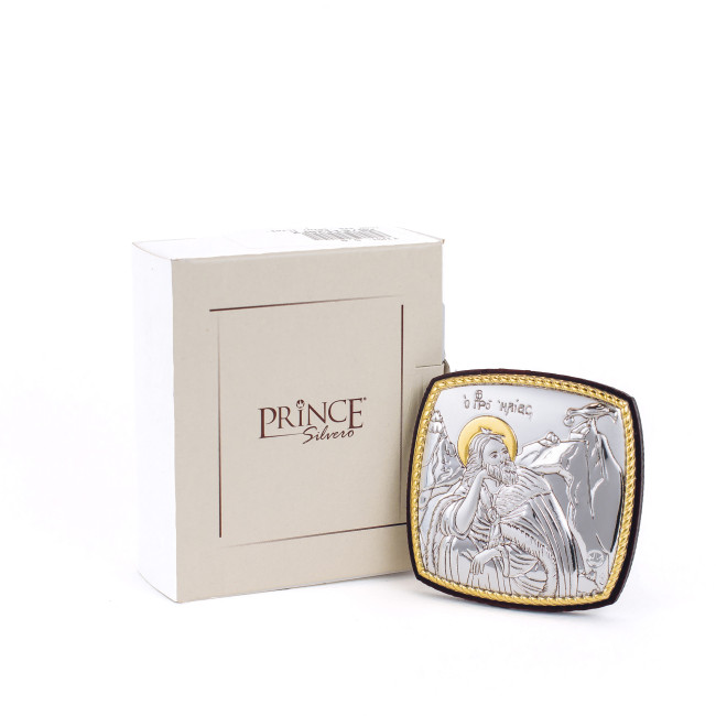 Ікона Святого Іллі 5х5см - срібна з позолотою