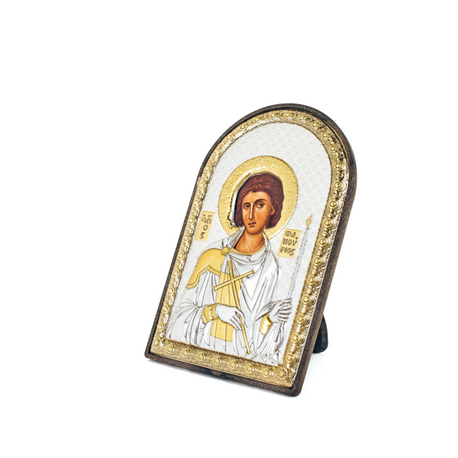 Срібна Ікона Святий Фануриос 10х14см аркової форми на пластиковій основі