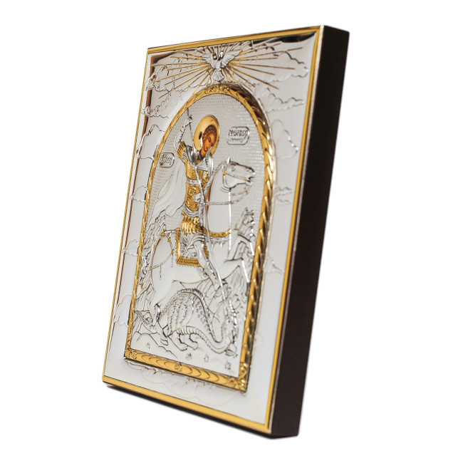 Серебряная Икона  Георгия Победоносца 19,2х16,3см прямоугольной формы без рамки