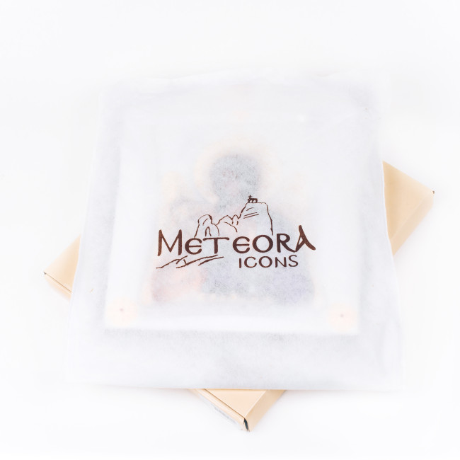 Срібна Ікона Ангел Хранитель 20х25см у срібній рамці, прикрашена позолотою з фіолетовою емаллю