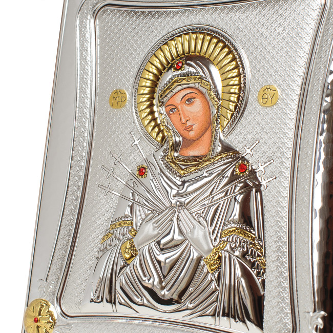 Семистрільна Ікона 15,5x19,5см в срібній рамці з позолотою 