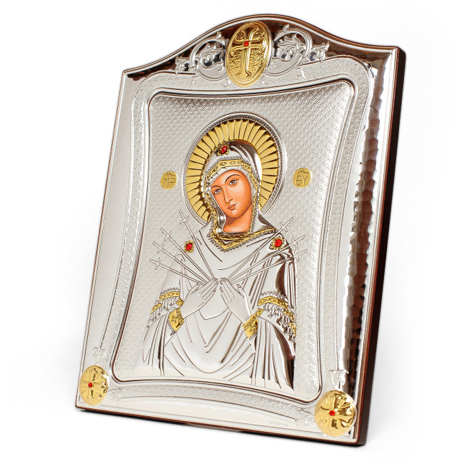 Семистрільна Ікона 15,5x19,5см в срібній рамці з позолотою 