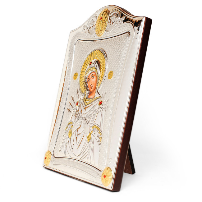 Семистрільна Ікона 15,5x19,5см в срібній рамці з позолотою 