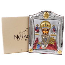 Срібна Ікона Миколая Чудотворця 20х25см у срібній рамці, прикрашена позолотою та емаллю