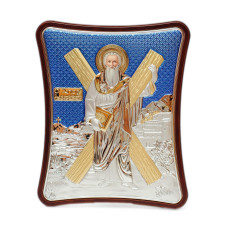 Срібна Ікона Святого Андрія Первозванного  15x20см прикрашена позолотою, на продовгуватому кіоті