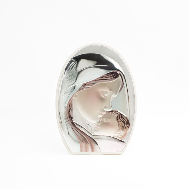 Срібна ікона Богородиця з немовлям, вкрита ювелірною емаллю 21,5х29,5см