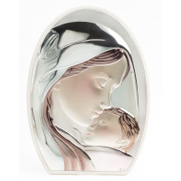 Серебряная икона Богородица с младенцем покрыта ювелирною эмалью 21,5х29,5см