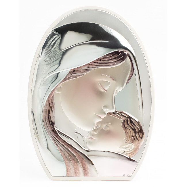 Срібна ікона Богородиця з немовлям, вкрита ювелірною емаллю 21,5х29,5см