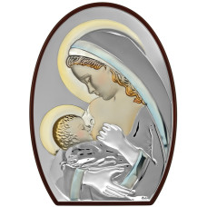 Ікона Богоматір Годувальниця в срібному окладі 26,5X34,5см, вкрита різнокольоровою ювелірною емаллю