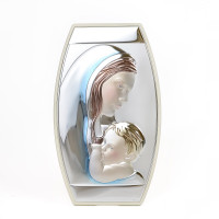 Серебряная икона Богородица с младенцем с эмалью 20,5x34,5см