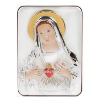 Срібна ікона Серце Марії у прямокутній формі з емаллю 7х10см