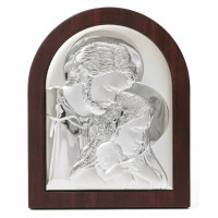 Серебряная икона Святая Семья с позолотой арочной формы 25х20см