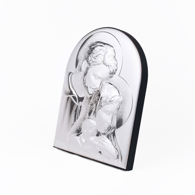 Срібна ікона Свята Сім'я із позолотою аркової форми 10,4х8,3см без рамки