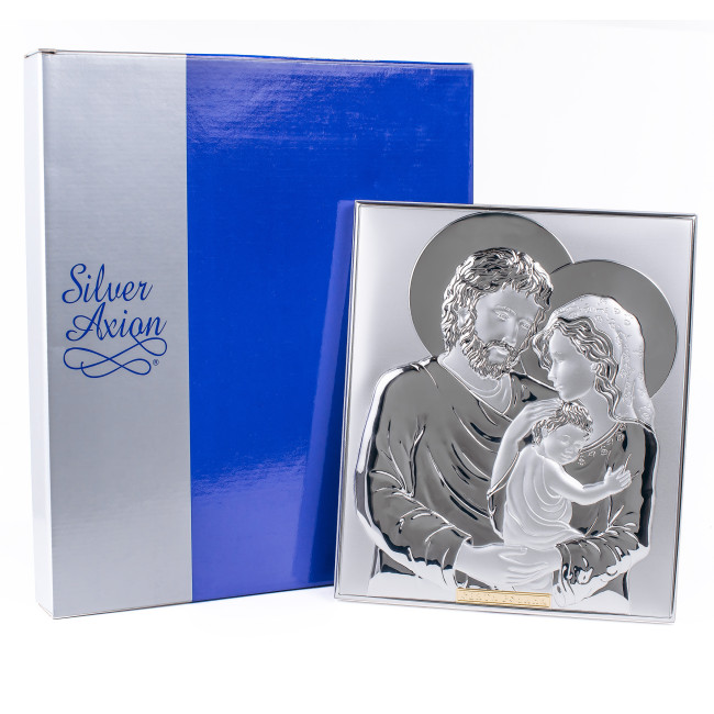 Срібна ікона Свята Сім'я прямокутної форми 18х15 см без рамки