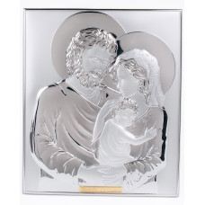 Срібна ікона Свята Сім'я прямокутної форми 18х15 см без рамки