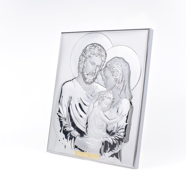 Срібна ікона Свята Сім'я прямокутної форми 18х15 см без рамки