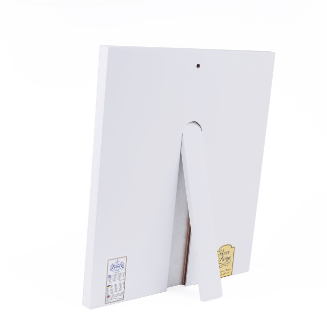 Срібна ікона Свята Сім'я прямокутної форми 28,6х24,8 см у білій рамці