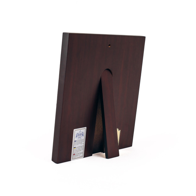 Срібна ікона Свята Сім'я прямокутної форми 28,6х24,8 см у коричневій рамці