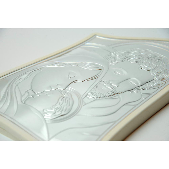 Срібна ікона Свята Сім'я 6х7, 5см у білій рамці