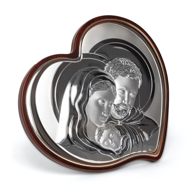 Срібна ікона Свята Сім'я 6х7,5см у формі серця