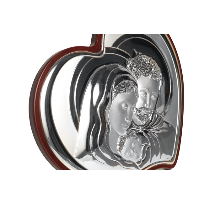 Срібна ікона Свята Сім'я 6х7,5см у формі серця