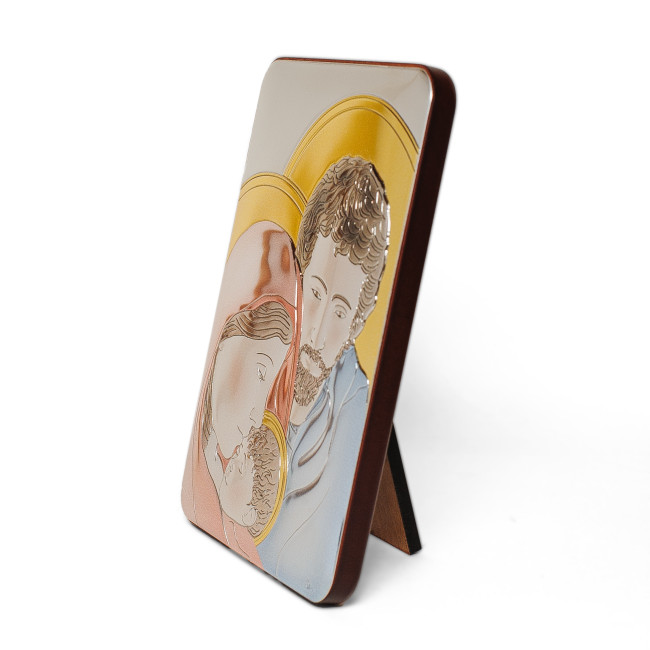 Срібна ікона Святе Сімейство 15х21см прямокутної форми покрите ємалью 987/2-C 