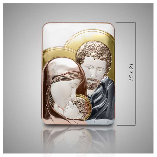 Срібна ікона Святе Сімейство 15х21см прямокутної форми покрите ємалью 987/2-C 