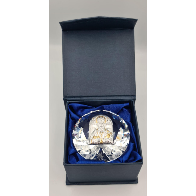 Ікона Миколая Чудотворця срібна в кришталі 6,1х6,1 см