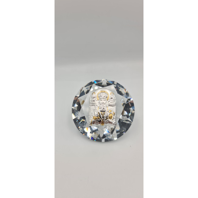 Ікона Миколая Чудотворця срібна в кришталі 6,1х6,1 см