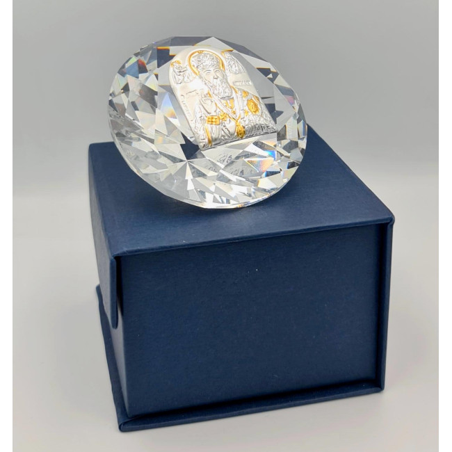 Ікона Миколая Чудотворця срібна в кришталі 6,1х6,1 см