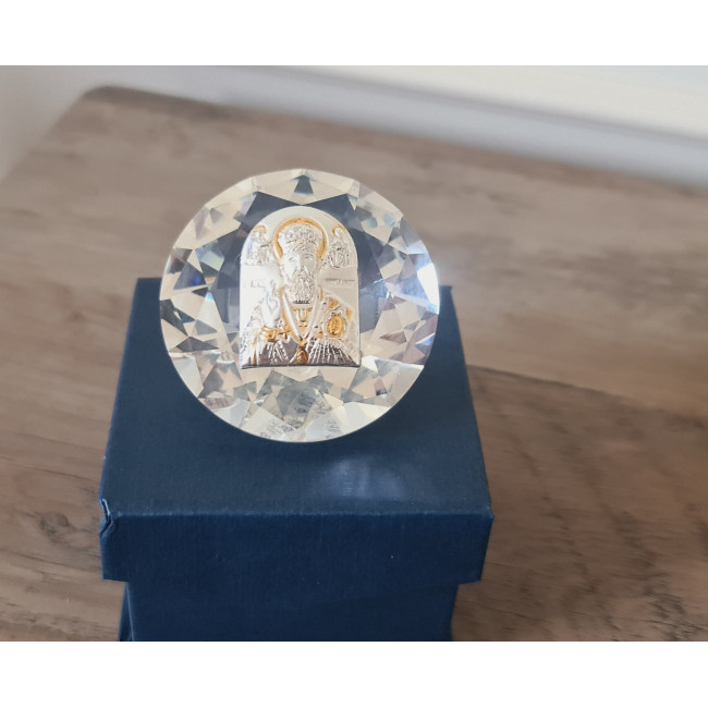 Ікона Миколая Чудотворця срібна в кришталі 6,1х6,1 см