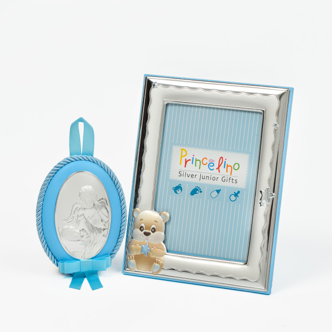 Подарунковий набір срібна рамка для фото 9,2 х12,5 см ікона на подушечці 8х10 см MA/S139-2C