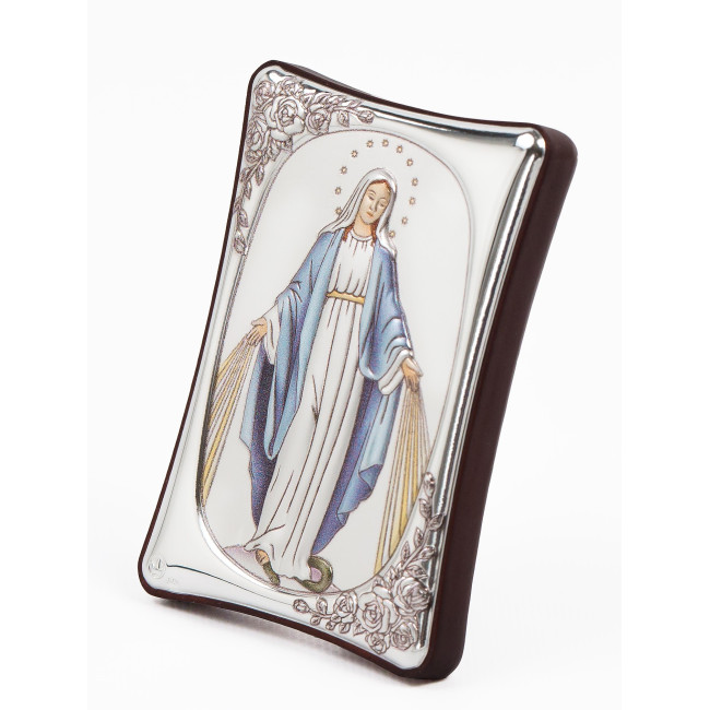 Срібна Ікона Божої Матері Непорочне Зачаття з емаллю 7х10см