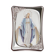 Срібна Ікона Божої Матері Непорочне Зачаття з емаллю 7х10см