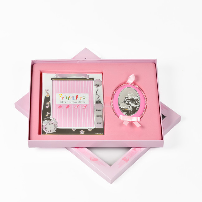 Срібна Фоторамка та Іконка на подушечці в розовому кольорі 13х17см