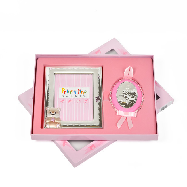 Подарунковий набір із Фоторамки 13х17см та Іконки на подушечці 8х10см в розовому кольорі