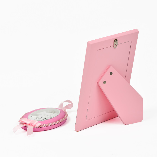 Подарунковий набір із Фоторамки 13х17см та Іконки на подушечці 8х10см в розовому кольорі