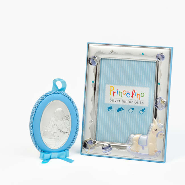 Подарунковий набір срібна рамка для фото 9x13см ікона на подушечці 8х10см