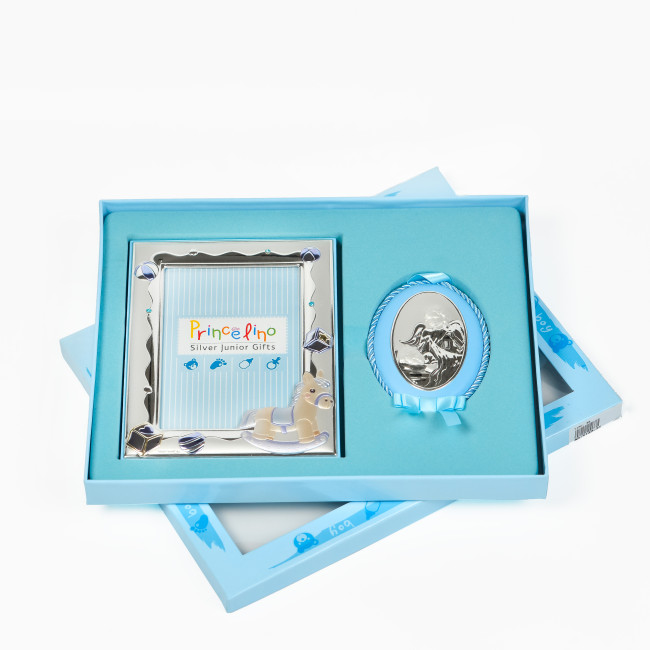 Подарунковий набір срібна рамка для фото 9x13см ікона на подушечці 8х10см