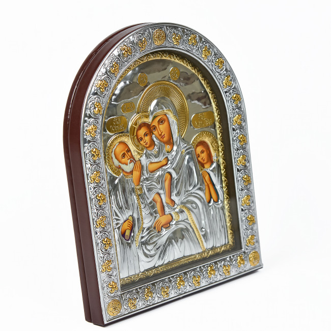 Срібна Ікона Богородиці Три Радості 26х21 см арочної форми під склом EPZ5-273AG-BR/P