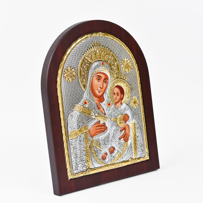 Срібна Ікона Вифліємська Богородиця 20х25см арочної форми на дереві з рамкою EP5-021XAG/P