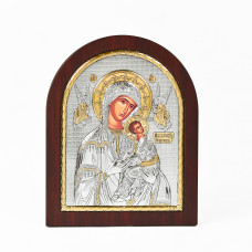Страстна "Неустанної Допомоги" Срібна Ікона Божої Матері 20х25см арочної форми на дереві