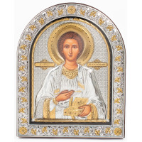 Святий Пантелеймон Цілитель 26х21см під склом арочної форми одіта в шкіру