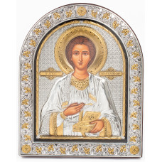 Святий Пантелеймон Цілитель 26х21см під склом арочної форми одіта в шкіру