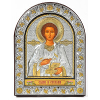 Святий Пантелеймон Цілитель 21,5х16,5см під склом арочної форми одіта в шкіру