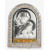 Срібна Ікона Свята Сім'я 15,5x12см в італійському стилі арочної форми під склом в білій шкірі EPZ3-188AG