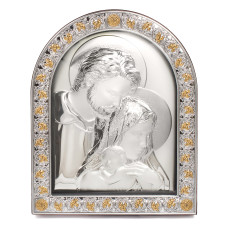 Ікона Святе Сімейство 26х21см в католицькому стилі під склом в коричневій шкірі